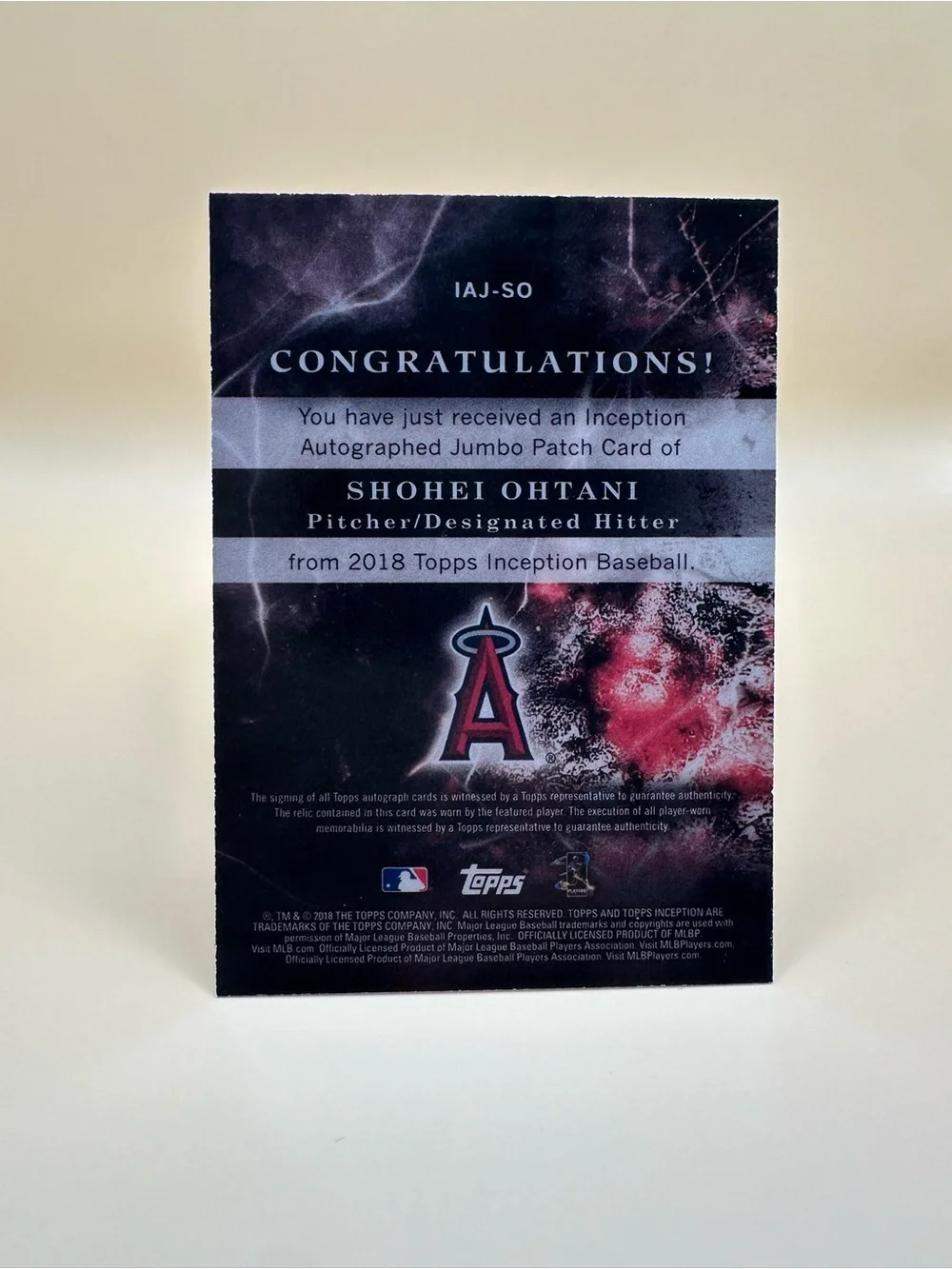 Shohei Ohtani Signed Rookie 2018 Topps Inception Novelty Baseball Card.